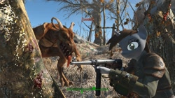 Size: 1768x992 | Tagged: safe, imported from derpibooru, screencap, oc, oc:littlepip, anthro, deathclaw, unicorn, fallout equestria, fallout, fallout 4, game screencap, modded game, mp40, not porn