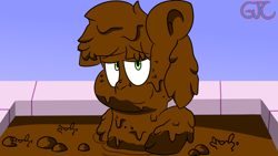 Size: 800x450 | Tagged: safe, artist:gjcgamings, imported from derpibooru, applejack, earth pony, pony, covered in mud, female, jacuzzi, looking at you, mare, mud, mud bath, muddy, request, requested art, smiling, smiling at you, solo, spa, wet and messy