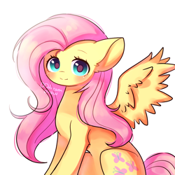 Size: 1000x1000 | Tagged: safe, artist:dddreamdraw, imported from derpibooru, fluttershy, pegasus, pony, cute, female, leg fluff, looking at you, mare, shyabetes, simple background, sitting, solo, white background