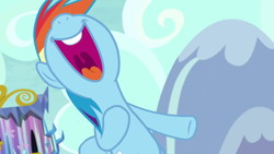 Size: 1920x1080 | Tagged: safe, imported from derpibooru, screencap, rainbow dash, pegasus, pony, what about discord?, female, laughing, mare, mawshot, nose in the air, open mouth, solo, uvula, volumetric mouth