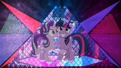 Size: 5120x2880 | Tagged: safe, artist:laszlvfx, artist:tardifice, edit, imported from derpibooru, starlight glimmer, twilight sparkle, alicorn, pony, twilight sparkle (alicorn), wallpaper, wallpaper edit