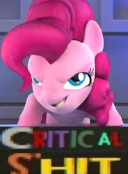 Size: 551x748 | Tagged: safe, edit, edited screencap, imported from derpibooru, screencap, pinkie pie, earth pony, pony, hello pinkie pie, 3d, caption, critical hit, cursed image, expand dong, exploitable meme, faic, image macro, meme, team fortress 2, text, wat