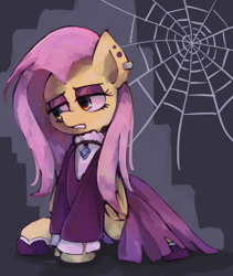 Size: 1600x1900 | Tagged: safe, artist:lexiedraw, imported from derpibooru, fluttershy, pegasus, pony, fake it 'til you make it, ear piercing, female, fluttergoth, goth, mare, piercing, sitting, solo, spider web