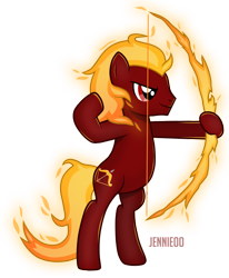 Size: 991x1200 | Tagged: safe, artist:jennieoo, imported from derpibooru, oc, oc only, oc:blazing arrow, earth pony, pony, bow, commission, fire, fire bow, mane of fire, show accurate, simple background, solo, transparent background, vector
