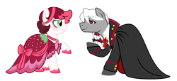 Size: 1879x859 | Tagged: safe, artist:strawberry-spritz, imported from derpibooru, oc, oc:dracula, oc:spookberry smiles, earth pony, pony, clothes, dracula, dress, female, gala dress, mare, ponified, simple background, transparent background