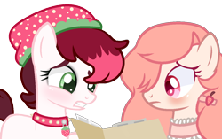 Size: 1276x800 | Tagged: safe, artist:mimimatsu, artist:strawberry-spritz, imported from derpibooru, oc, oc only, oc:ichigo, oc:spookberry smiles, pony, female, mare, simple background, transparent background