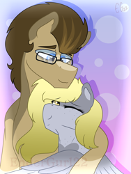 Size: 1080x1440 | Tagged: safe, artist:endergurl22, imported from derpibooru, derpy hooves, doctor whooves, time turner, pony, doctorderpy, female, glasses, hug, male, shipping, straight