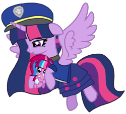 Size: 1187x1080 | Tagged: safe, artist:徐詩珮, imported from derpibooru, twilight sparkle, oc, oc:bubble sparkle, alicorn, pony, bubbleverse, series:sprglitemplight diary, series:sprglitemplight life jacket days, series:springshadowdrops diary, series:springshadowdrops life jacket days, alternate universe, base used, chase (paw patrol), clothes, cute, female, magical lesbian spawn, magical threesome spawn, mother and child, mother and daughter, multiple parents, next generation, offspring, parent:glitter drops, parent:spring rain, parent:tempest shadow, parent:twilight sparkle, parents:glittershadow, parents:sprglitemplight, parents:springdrops, parents:springshadow, parents:springshadowdrops, paw patrol, simple background, transparent background, twilight sparkle (alicorn)