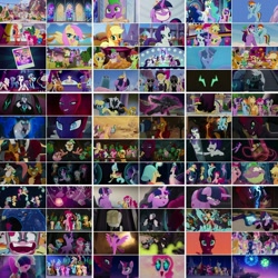 Size: 1080x1080 | Tagged: safe, artist:jericollage70, edit, edited screencap, imported from derpibooru, screencap, applejack, capper dapperpaws, captain celaeno, fluttershy, grubber, pinkie pie, princess cadance, princess celestia, princess luna, princess skystar, queen novo, rainbow dash, rarity, songbird serenade, spike, storm king, tempest shadow, twilight sparkle, alicorn, bear, seapony (g4), ursa, ursa minor, my little pony: the movie, angry, canterlot, crying, grin, i'm the friend you need, mane six, one small thing, open up your eyes, rainbow (song), smiling, staff, staff of sacanas, starry eyes, storm king's emblem, time to be awesome, twilight sparkle (alicorn), wall of tags, we got this together, wingding eyes