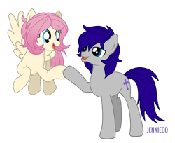 Size: 1200x978 | Tagged: safe, artist:jennieoo, imported from derpibooru, oc, oc:gentle star, oc:jennie gordon, oc:maverick, earth pony, pegasus, pony, derpibooru community collaboration, 2021 community collab, brofist, cute, friends, happy, hoofbump, ocbetes, partners, show accurate, simple background, smiling, sweet, transparent background, vector