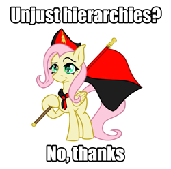 Size: 741x736 | Tagged: safe, artist:cocaine, imported from derpibooru, fluttershy, pegasus, pony, anarchism, anarcho-syndicalism, anarchoshy, anarchy, cap, caption, clothes, flag, hat, holding a flag, meme, mouthpiece, scarf, smiley face, smiling, text