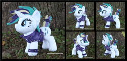 Size: 3645x1754 | Tagged: safe, artist:peruserofpieces, imported from derpibooru, rarity, pony, unicorn, alternate hairstyle, beanie (plushie), bobbed tail, clothes, female, mare, plushie, punk, raripunk, smiling, solo, spikes, tree, vest