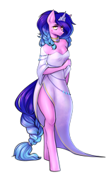 Size: 1870x2984 | Tagged: safe, artist:earthpone, imported from derpibooru, oc, oc only, oc:neon synthwave, anthro, earth pony, unguligrade anthro, braid, breasts, cleavage, clothes, dress, female, gala, gala dress, mare, princess, shy, simple background, solo, transparent background