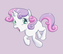 Size: 724x626 | Tagged: safe, artist:turkiisandwich, imported from derpibooru, sweetie belle, pony, unicorn, female, filly, running, simple background, solo