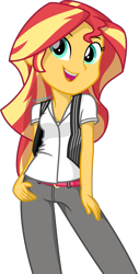 Size: 1753x3447 | Tagged: safe, artist:steyrrdash, imported from derpibooru, sunset shimmer, equestria girls, female, hand on hip, high res, show accurate, simple background, smiling, solo, transparent background, vector