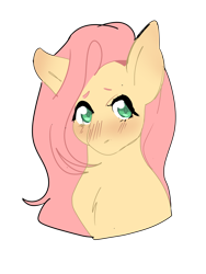 Size: 3024x4032 | Tagged: safe, artist:cojoji, imported from derpibooru, fluttershy, pony, blushing, bust, chest fluff, female, high res, looking at you, mare, portrait, simple background, solo, three quarter view, transparent background