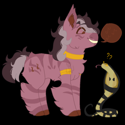 Size: 1000x1000 | Tagged: safe, artist:lepiswerid, imported from derpibooru, oc, oc:macaw, hybrid, pony, snake, zebra, zony, :p, colored hooves, confused, fluffy, jewelry, parents:oc x oc, singing, tongue out