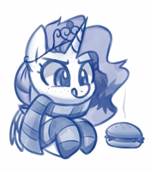 Size: 3641x4096 | Tagged: safe, artist:handgunboi, imported from derpibooru, alicorn, pony, burger, clothes, commission, food, scarf, simple background, socks, striped socks, white background, ych result