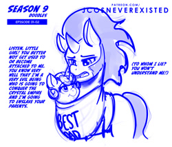 Size: 1024x877 | Tagged: safe, artist:jcosneverexisted, imported from derpibooru, king sombra, princess flurry heart, pony, the beginning of the end, baby, clothes, dialogue, female, looking at each other, male, season 9 doodles, shirt, stallion, text