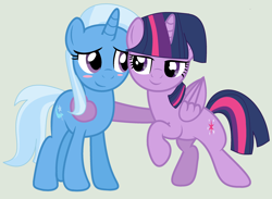 Size: 2716x1988 | Tagged: safe, artist:jadeharmony, artist:jadethepegasus, imported from derpibooru, trixie, twilight sparkle, alicorn, pony, unicorn, magic duel, female, lesbian, shipping, twilight sparkle (alicorn), twixie