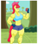 Size: 2948x3326 | Tagged: safe, artist:matchstickman, imported from derpibooru, imported from ponybooru, apple bloom, anthro, earth pony, going to seed, abs, apple, apple bloom's bow, apple brawn, biceps, bow, breasts, busty apple bloom, cleavage, clothes, deltoids, female, fingerless gloves, food, fruit, gloves, hair bow, mare, matchstickman's apple brawn series, muscles, muscular female, older, older apple bloom, passepartout, scene interpretation, shorts, solo, sports bra, tanktop, tree, white border