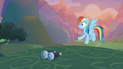 Size: 1920x1080 | Tagged: safe, imported from derpibooru, screencap, rainbow dash, pegasus, pony, the last problem, binoculars, shocked, solo