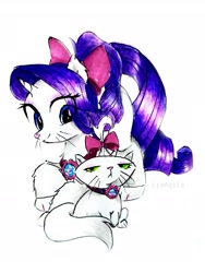 Size: 1879x2505 | Tagged: safe, artist:liaaqila, imported from derpibooru, opalescence, rarity, cat, pony, animal costume, clothes, costume, cute, pet, raribetes, raricat, simple background, solo, traditional art, white background