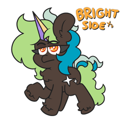 Size: 2000x2000 | Tagged: safe, artist:threetwotwo32232, imported from derpibooru, oc, oc only, oc:bright side, earth pony, pony, artificial horn, female, mare, simple background, solo, transparent background