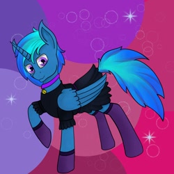 Size: 1000x1000 | Tagged: safe, artist:lightnys, imported from derpibooru, oc, oc:lightning star, alicorn, pony, alicorn oc, clothes, collar, crossdressing, horn, maid, male, socks, wings