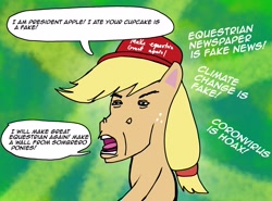 Size: 3513x2597 | Tagged: safe, artist:helsaabi, edit, imported from derpibooru, applejack, how applejack got her hat back, my little pony: pony life, spoiler:pony life s01e04, cropped, donald trump, donaldjack, downvote bait, g4.5, low effort, make equestria great again, op is a duck, op is trying to start shit, politics, wat, why