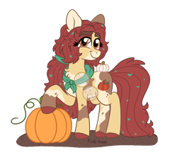 Size: 2700x2370 | Tagged: safe, artist:pink-pone, imported from derpibooru, oc, oc only, oc:scarlet autumn, earth pony, pony, female, glasses, mare, offspring, parent:apple bloom, parent:pipsqueak, parents:pipbloom, pumpkin, simple background, solo, transparent background