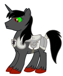 Size: 600x714 | Tagged: safe, artist:blah23z, artist:mokrosuhibrijac, imported from derpibooru, king sombra, shining armor, pony, unicorn, colored sclera, corrupted, corrupted shining armor, croupiere, dark magic, evil shining armor, green sclera, magic, palette swap, peytral, recolor, saddle, simple background, solo, sombra eyes, tack, transparent background, unshorn fetlocks