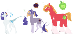 Size: 4000x1843 | Tagged: safe, artist:0tinybitobsessive0, imported from derpibooru, big macintosh, rarity, oc, oc:honey crisp, classical unicorn, earth pony, pony, unicorn, cloven hooves, family, female, leonine tail, male, mare, missing accessory, offspring, parent:big macintosh, parent:rarity, parents:rarimac, rarimac, reference sheet, shipping, simple background, stallion, straight, transparent background, unshorn fetlocks