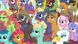 Size: 1920x1080 | Tagged: safe, imported from derpibooru, screencap, a.k. yearling, amber grain, babs seed, ballet jubilee, berry star, burnt oak, cinder glow, clear sky, cranky doodle donkey, daring do, fire flicker, gillian, golden crust, lilac swoop, matilda, midnight snack (character), night view, quibble pants, star tracker, summer flare, tree hugger, wind sprint, winter flame, zephyr breeze, donkey, earth pony, griffon, kirin, pegasus, pony, unicorn, the last problem, clothes, dress, facial hair, female, filly, foal, friendship student, hat, male, mare, midnight snack (g4), moustache, stallion