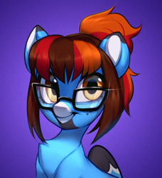 Size: 1089x1194 | Tagged: safe, artist:vensual99, imported from derpibooru, oc, oc only, pegasus, pony, bust, chest fluff, glasses, looking at you, portrait, smiling, smiling at you, solo