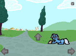 Size: 890x660 | Tagged: safe, artist:pokehidden, derpibooru exclusive, imported from derpibooru, trixie, pony, unicorn, banned from equestria daily, arrow, arrows, game, pixelated, ponyville