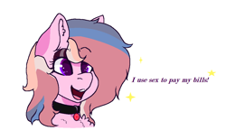 Size: 1008x624 | Tagged: safe, artist:naaltive, imported from derpibooru, oc, oc only, oc:alluring gaze, earth pony, pony, 1000 hours in ms paint, bust, choker, earth pony oc, eyeshadow, female, happy, makeup, open mouth, prostitute, prostitution, shitposting, simple background, solo, solo female, truth, white background