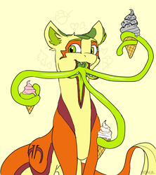 Size: 3970x4478 | Tagged: safe, artist:neoncel, imported from derpibooru, oc, oc only, oc:non toxic, monster pony, original species, tatzlpony, ice cream cone, looking at you, solo, tentacle tongues