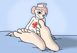 Size: 900x623 | Tagged: safe, artist:skullmandan, imported from derpibooru, nurse redheart, human, barefoot, feet, female, fetish, foot fetish, foot focus, humanized, soles, solo, toes