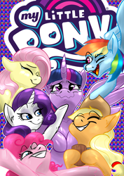 Size: 2480x3508 | Tagged: safe, artist:mekblue, imported from derpibooru, applejack, fluttershy, pinkie pie, rainbow dash, rarity, twilight sparkle, alicorn, earth pony, pegasus, pony, unicorn, comic, crying, cute, female, happy birthday mlp:fim, high res, mane six, mare, mlp fim's tenth anniversary, tears of joy, twilight sparkle (alicorn), wavy mouth