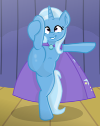 Size: 800x1000 | Tagged: safe, artist:grapefruitface1, imported from derpibooru, trixie, pony, unicorn, base used, bipedal, cape, clothes, featureless crotch, happy, holding leg, hoof hold, smiling, solo, standing, standing on one leg, standing splits, trixie's cape