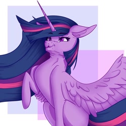 Size: 1080x1080 | Tagged: safe, alternate version, artist:moona_lou, imported from derpibooru, twilight sparkle, alicorn, pony, the last problem, abstract background, female, mare, older, older twilight, princess twilight 2.0, raised hoof, solo, twilight sparkle (alicorn)