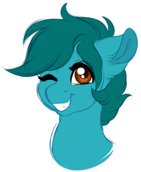 Size: 1024x1244 | Tagged: safe, artist:azure-art-wave, imported from derpibooru, oc, oc only, oc:doodle, pony, bust, one eye closed, portrait, simple background, solo, transparent background, wink