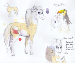 Size: 2000x1674 | Tagged: safe, alternate version, artist:lady-limule, imported from derpibooru, oc, oc only, oc:almond, bird, earth pony, pony, toucan, earth pony oc, female, glasses, mare, reference sheet, traditional art