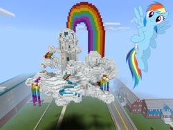 Size: 2048x1536 | Tagged: safe, artist:dashiesparkle, artist:topsangtheman, imported from derpibooru, rainbow dash, pegasus, pony, cloudsdale, looking at you, minecraft, solo