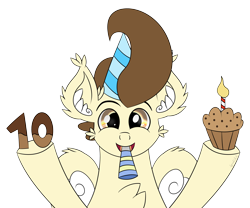 Size: 4426x3690 | Tagged: safe, artist:syncedsart, imported from derpibooru, pound cake, pegasus, pony, 10, birthday, chocolate, cute, food, happy birthday mlp:fim, hat, male, mlp fim's tenth anniversary, muffin, party, party hat, party horn, simple background, solo, transparent background