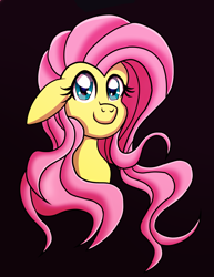 Size: 1280x1661 | Tagged: safe, artist:heartshielder1991, imported from derpibooru, fluttershy, pony, bust, female, floppy ears, looking at you, mare, portrait, simple background, smiling, solo, three quarter view