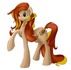 Size: 2468x2430 | Tagged: safe, artist:artbleed, imported from derpibooru, oc, oc only, oc:autumn breeze, earth pony, pony, earth pony oc, female, mare, raised hoof, simple background, solo, transparent background