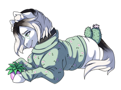 Size: 1280x946 | Tagged: safe, artist:silentwolf-oficial, imported from derpibooru, oc, oc only, earth pony, pony, cactus, clothes, collar, earth pony oc, lying down, plant, prone, signature, simple background, transparent background