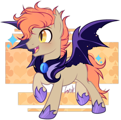 Size: 2392x2364 | Tagged: safe, artist:lazuli, artist:mint-light, imported from derpibooru, oc, oc only, bat pony, pony, bat pony oc, bat wings, commission, hoof shoes, male, night guard, open mouth, raised hoof, signature, simple background, solo, stallion, transparent background, wings, ych result